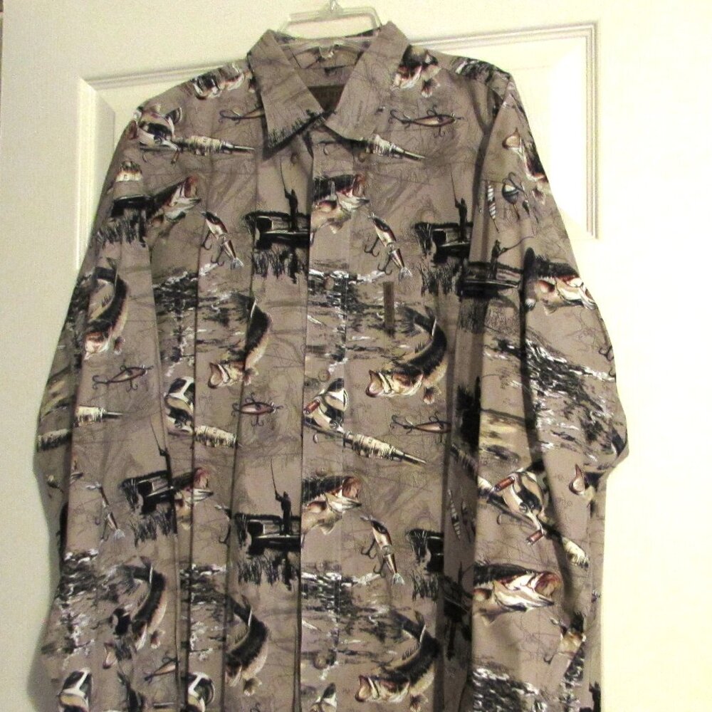 Men's NORTH RIVER OUTFITTERS Long Sleeve Shirt Fishing Reels Size L